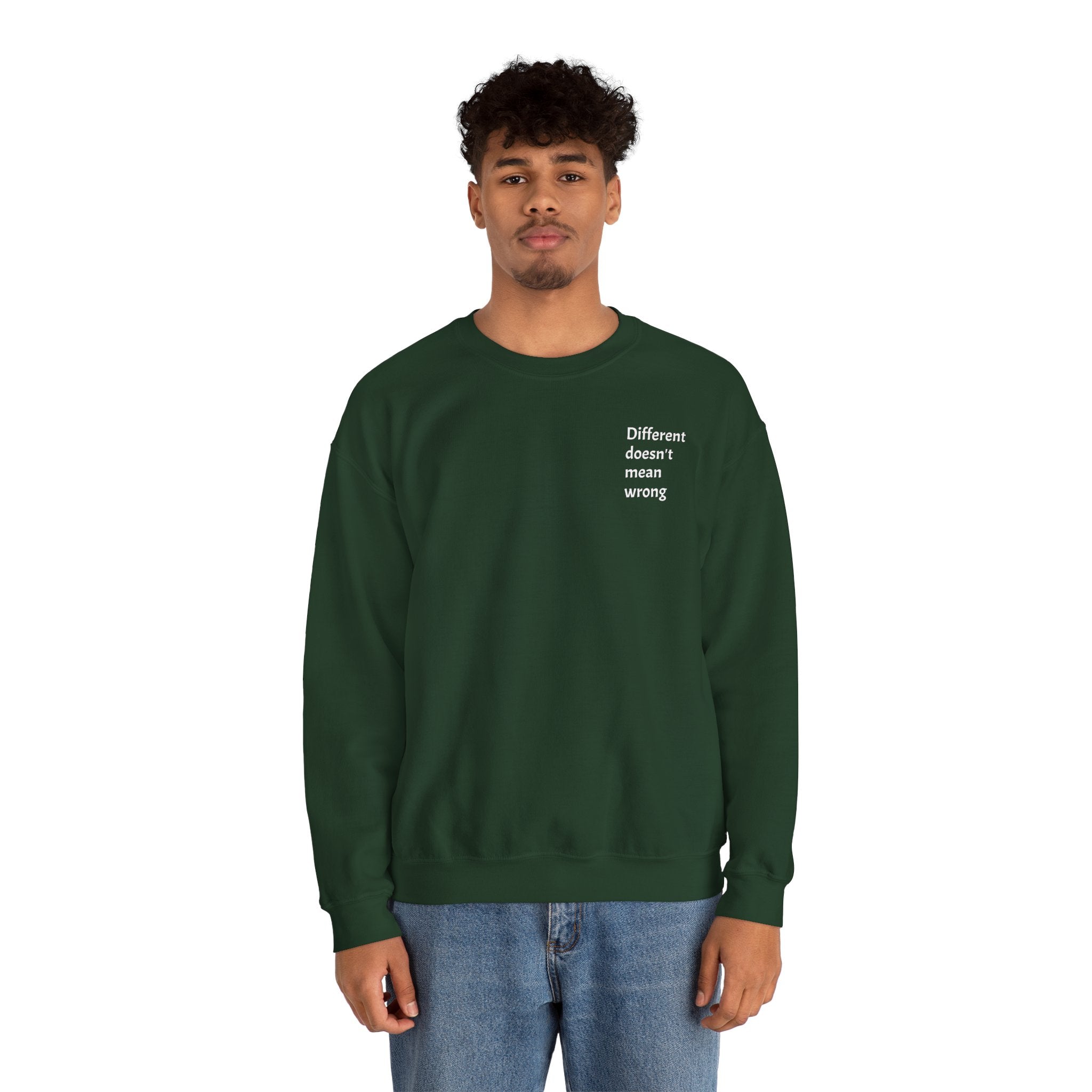 Crewneck Sweatshirt — "Success is a Series of Small Wins" Inspirational Pullover ("Different doesn't mean wrong" chest text)