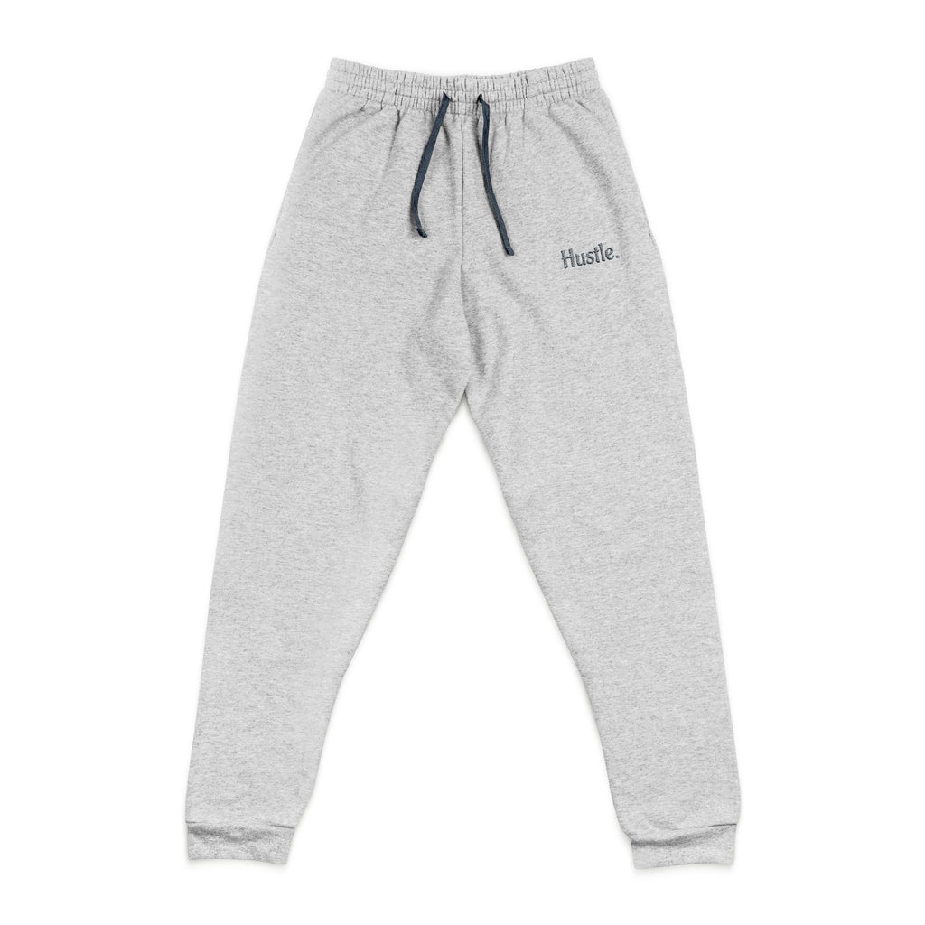 Joggers — Embroidered “Hustle.” Crewneck Lounge Pants, Soft Grey Athletic Sweatpants for Everyday Wear