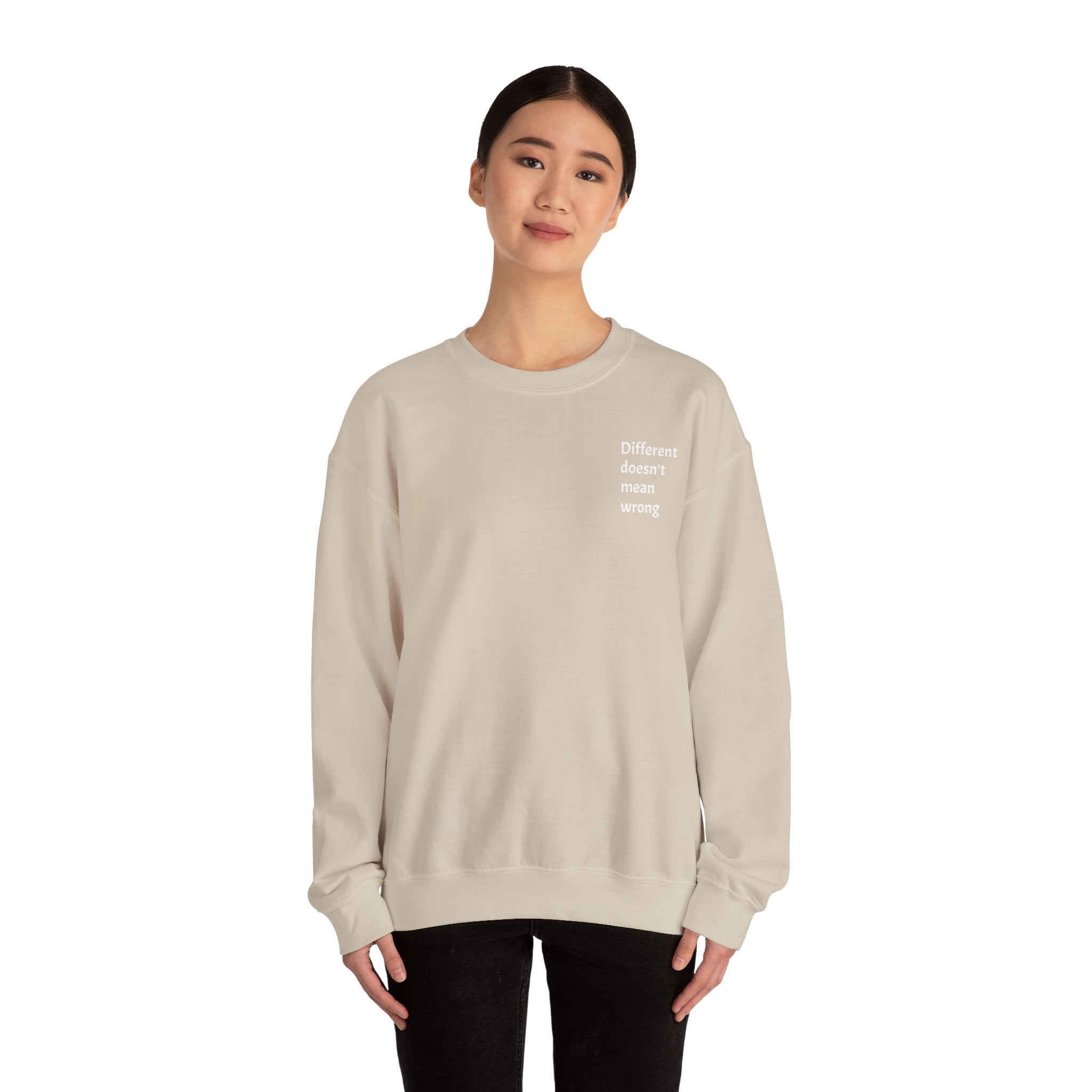 Crewneck Sweatshirt — "Success is a Series of Small Wins" Inspirational Pullover ("Different doesn't mean wrong" chest text)