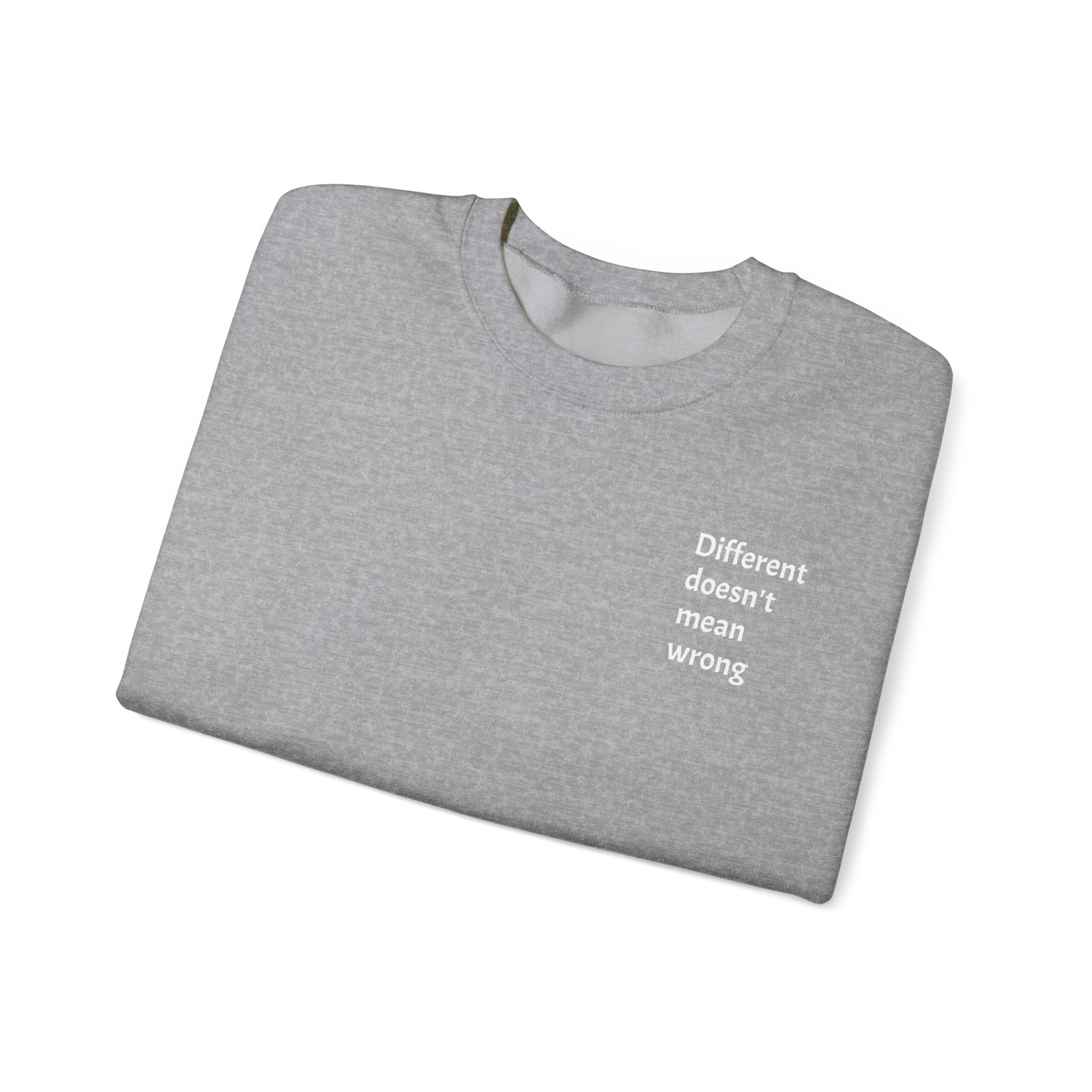 Crewneck Sweatshirt — "Success is a Series of Small Wins" Inspirational Pullover ("Different doesn't mean wrong" chest text)
