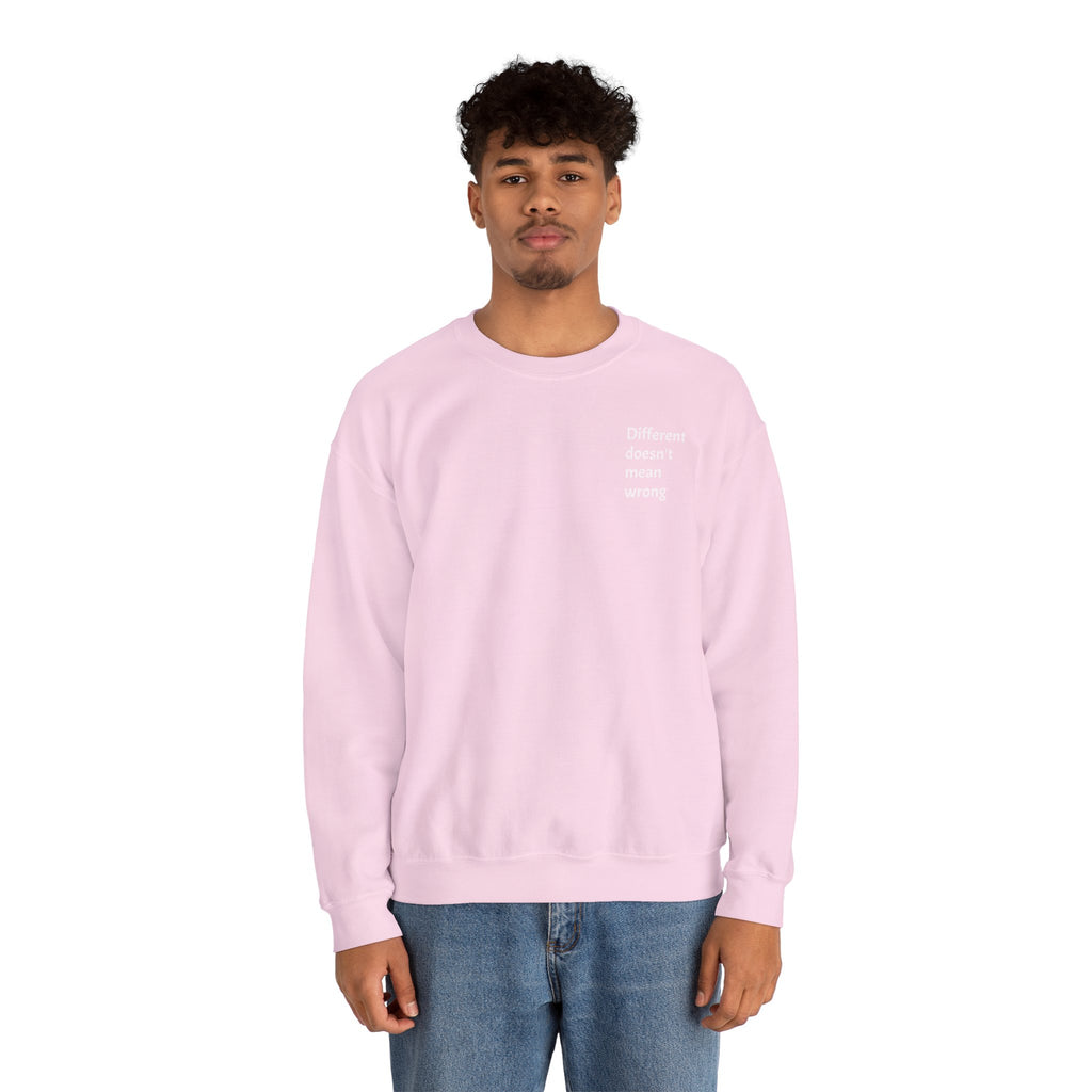 Crewneck Sweatshirt — "Success is a Series of Small Wins" Inspirational Pullover ("Different doesn't mean wrong" chest text)