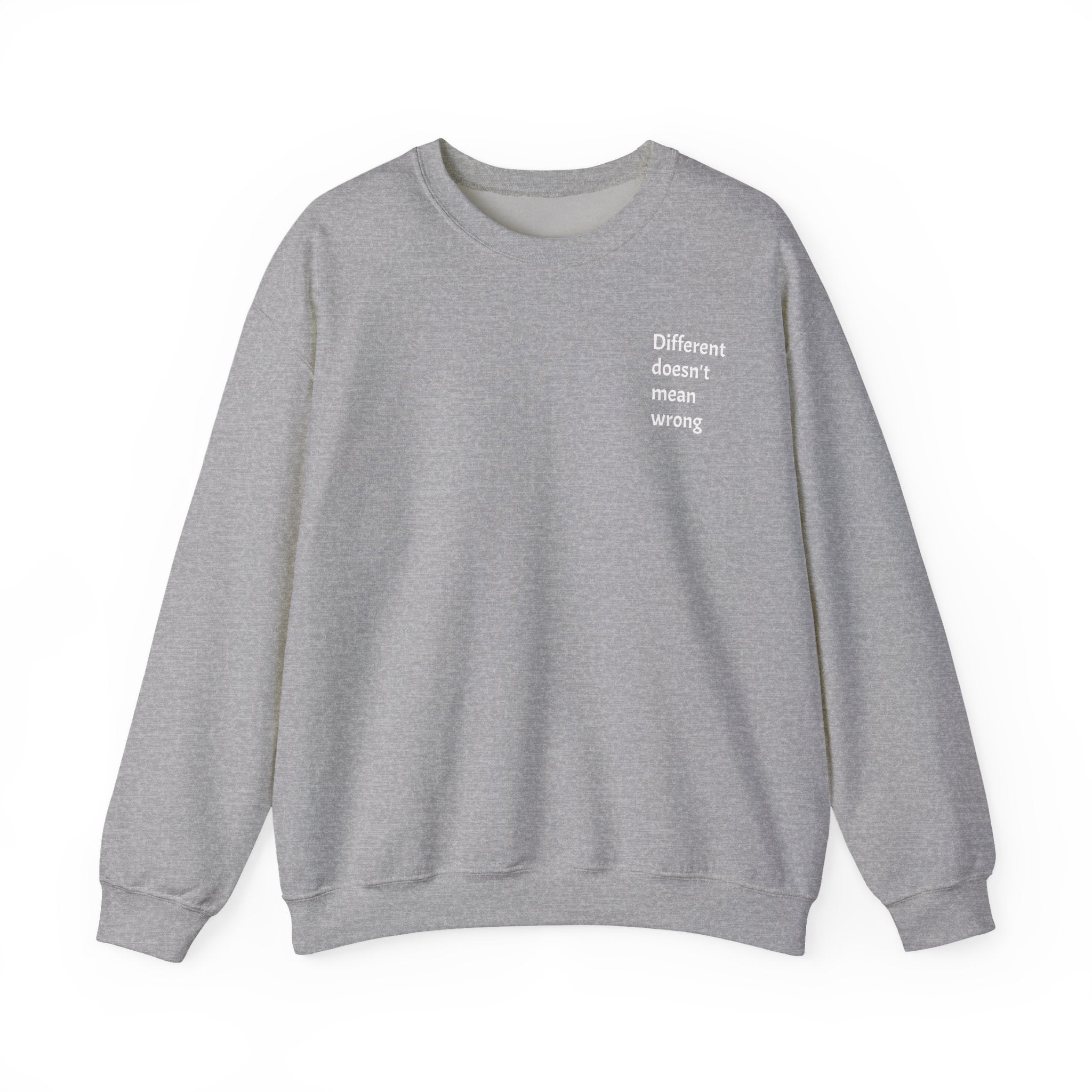 Crewneck Sweatshirt — "Success is a Series of Small Wins" Inspirational Pullover ("Different doesn't mean wrong" chest text)
