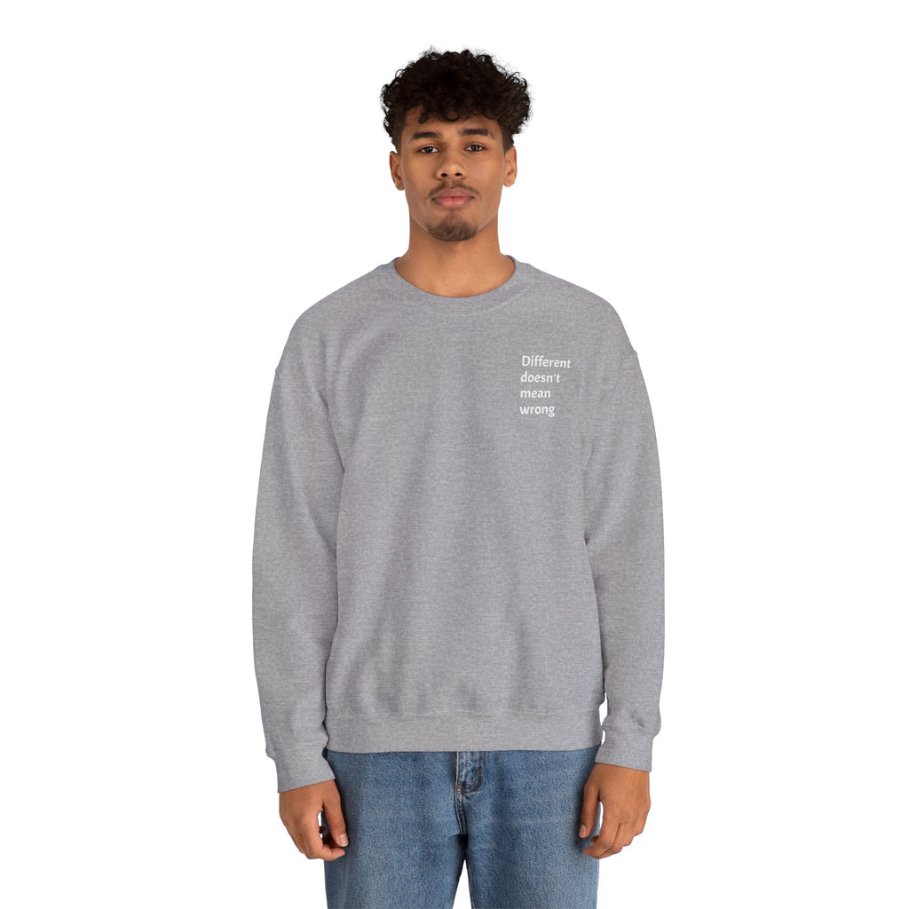 Crewneck Sweatshirt — "Success is a Series of Small Wins" Inspirational Pullover ("Different doesn't mean wrong" chest text)