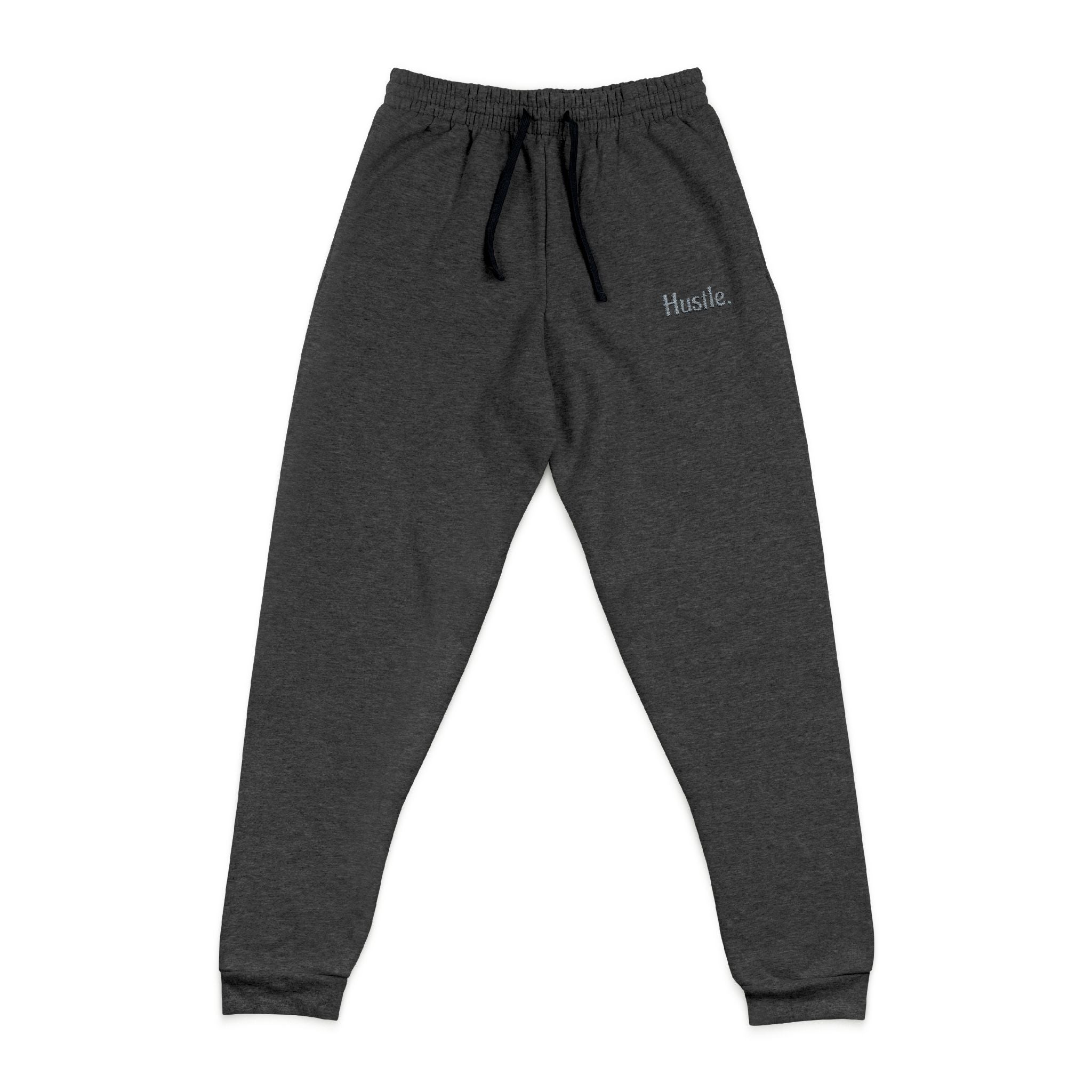Joggers — Embroidered “Hustle.” Crewneck Lounge Pants, Soft Grey Athletic Sweatpants for Everyday Wear