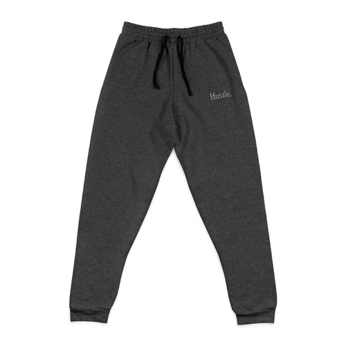 Joggers — Embroidered “Hustle.” Crewneck Lounge Pants, Soft Grey Athletic Sweatpants for Everyday Wear