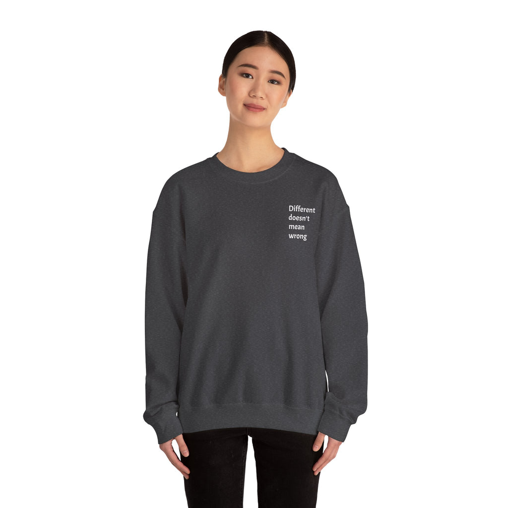 Crewneck Sweatshirt — "Success is a Series of Small Wins" Inspirational Pullover ("Different doesn't mean wrong" chest text)