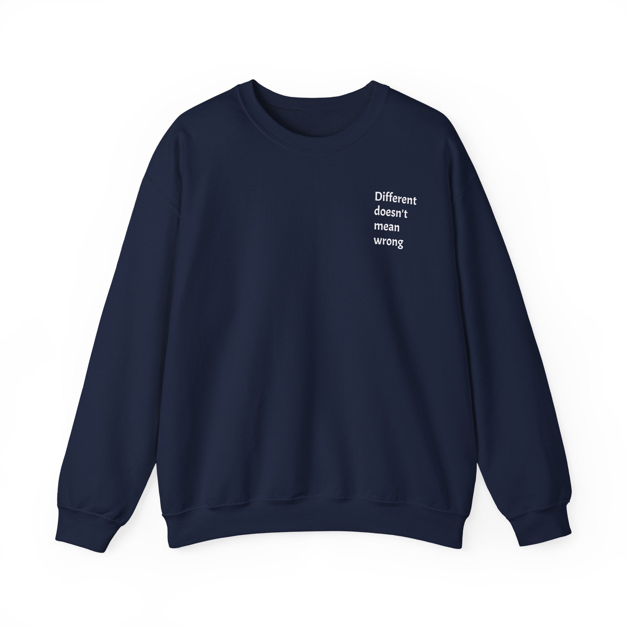 Crewneck Sweatshirt — "Success is a Series of Small Wins" Inspirational Pullover ("Different doesn't mean wrong" chest text)