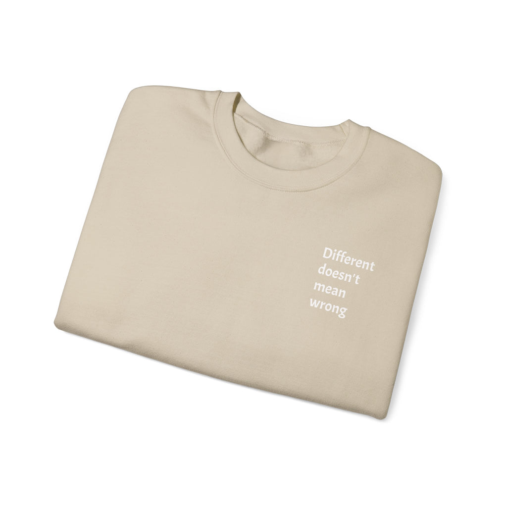 Crewneck Sweatshirt — "Success is a Series of Small Wins" Inspirational Pullover ("Different doesn't mean wrong" chest text)