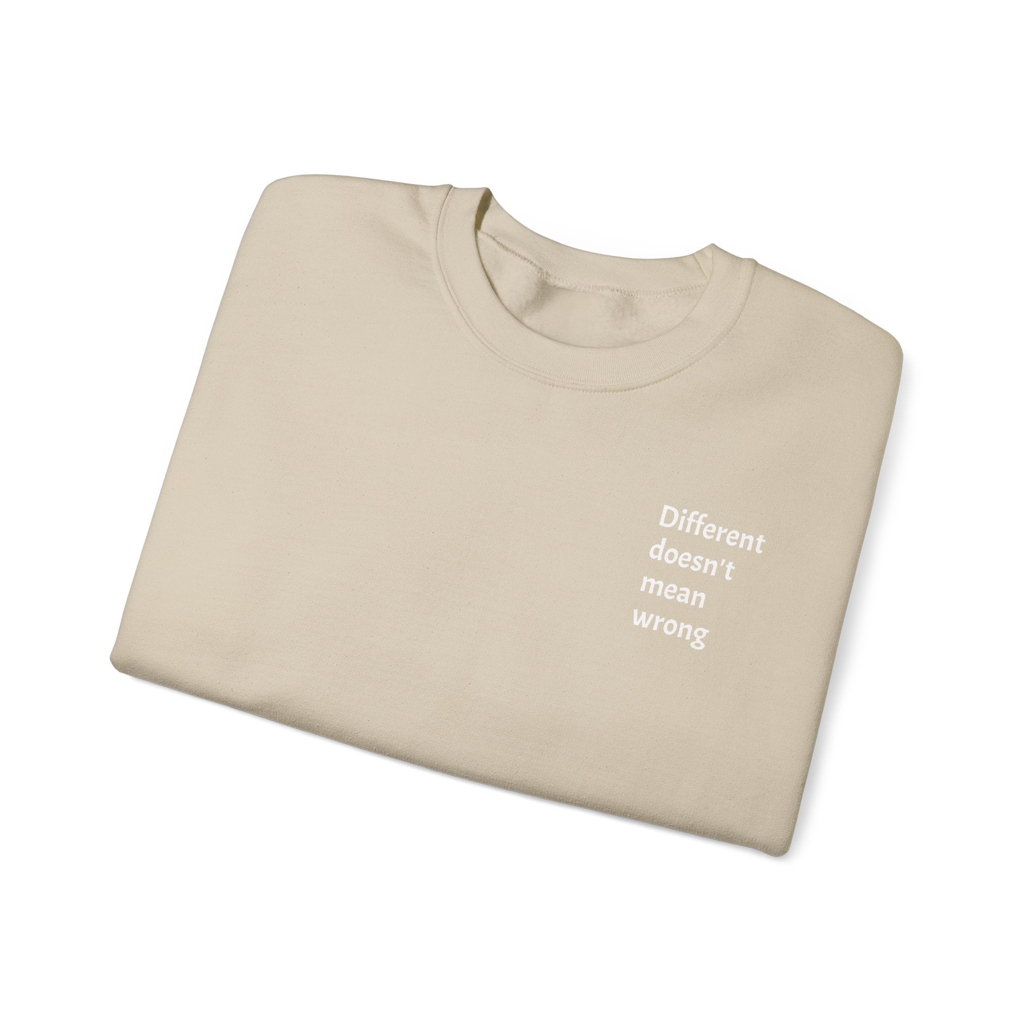 Crewneck Sweatshirt — "Success is a Series of Small Wins" Inspirational Pullover ("Different doesn't mean wrong" chest text)