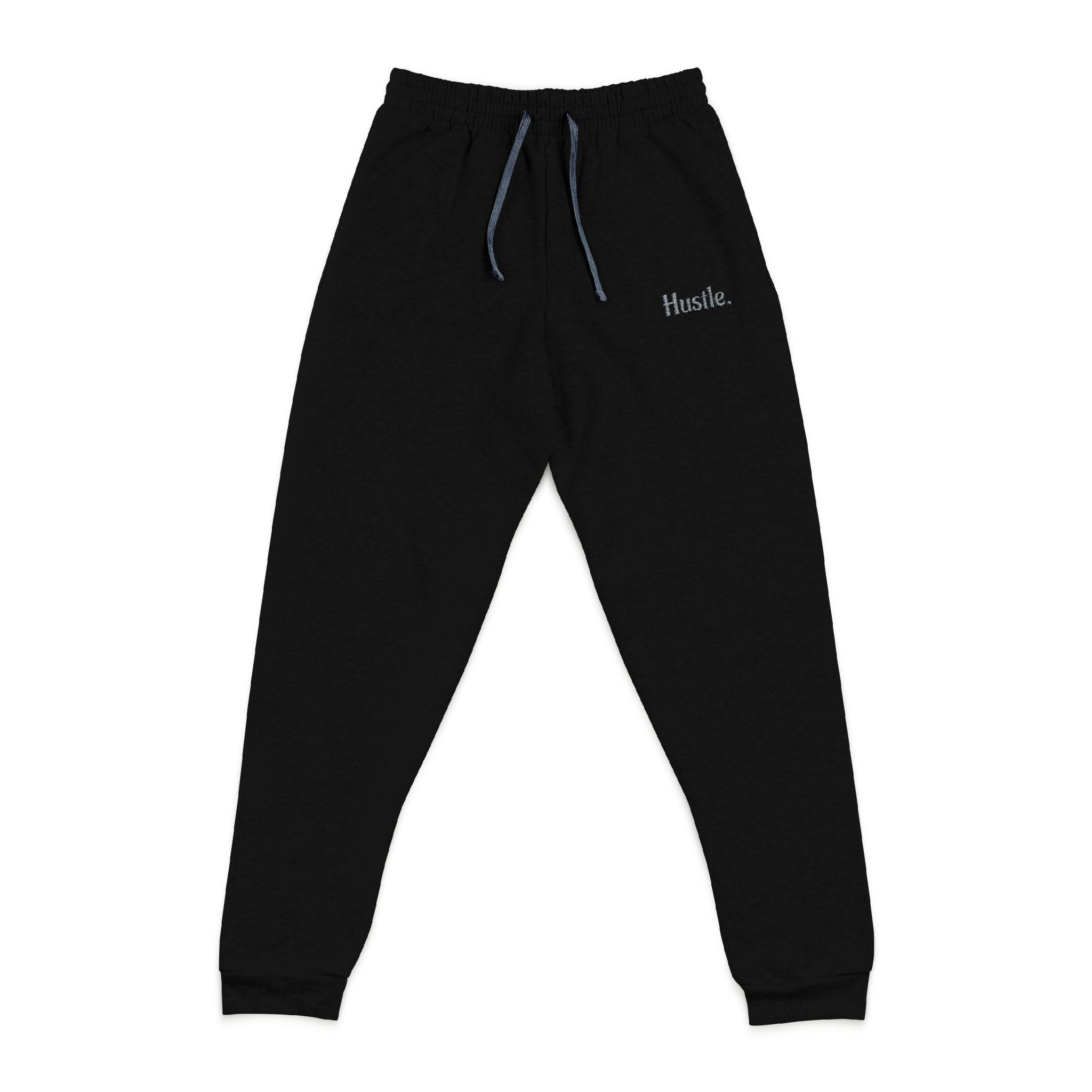 Joggers — Embroidered “Hustle.” Crewneck Lounge Pants, Soft Grey Athletic Sweatpants for Everyday Wear