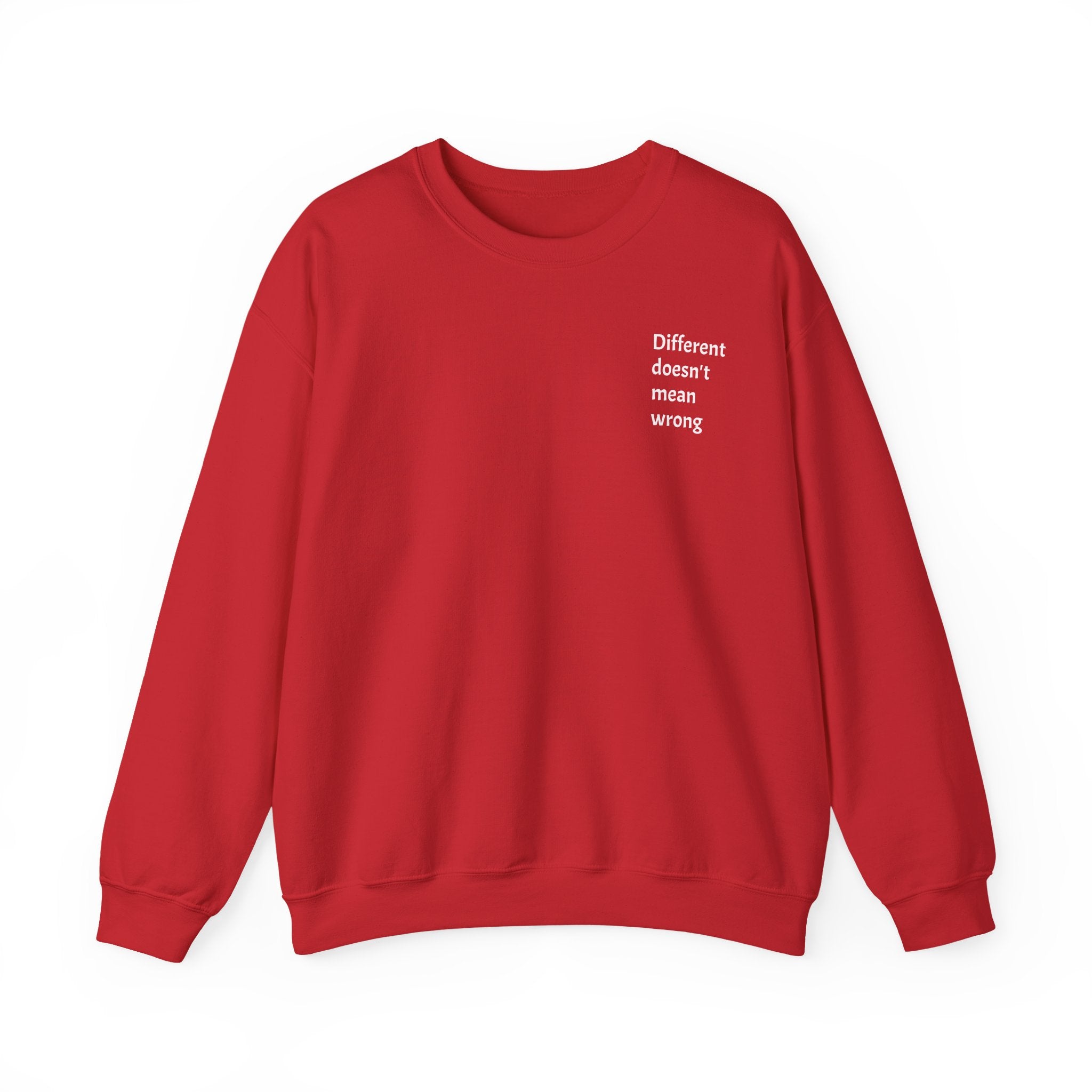 Crewneck Sweatshirt — "Success is a Series of Small Wins" Inspirational Pullover ("Different doesn't mean wrong" chest text)