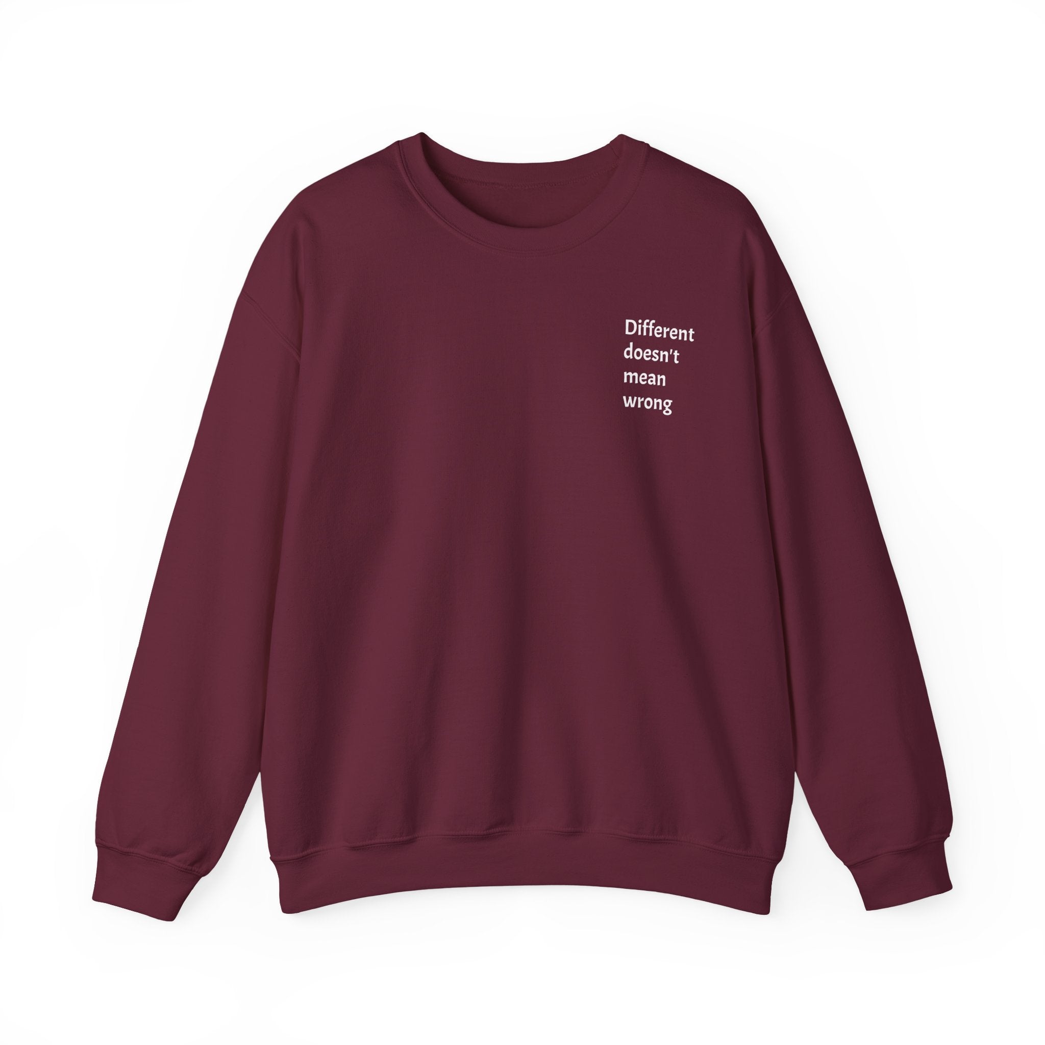 Crewneck Sweatshirt — "Success is a Series of Small Wins" Inspirational Pullover ("Different doesn't mean wrong" chest text)