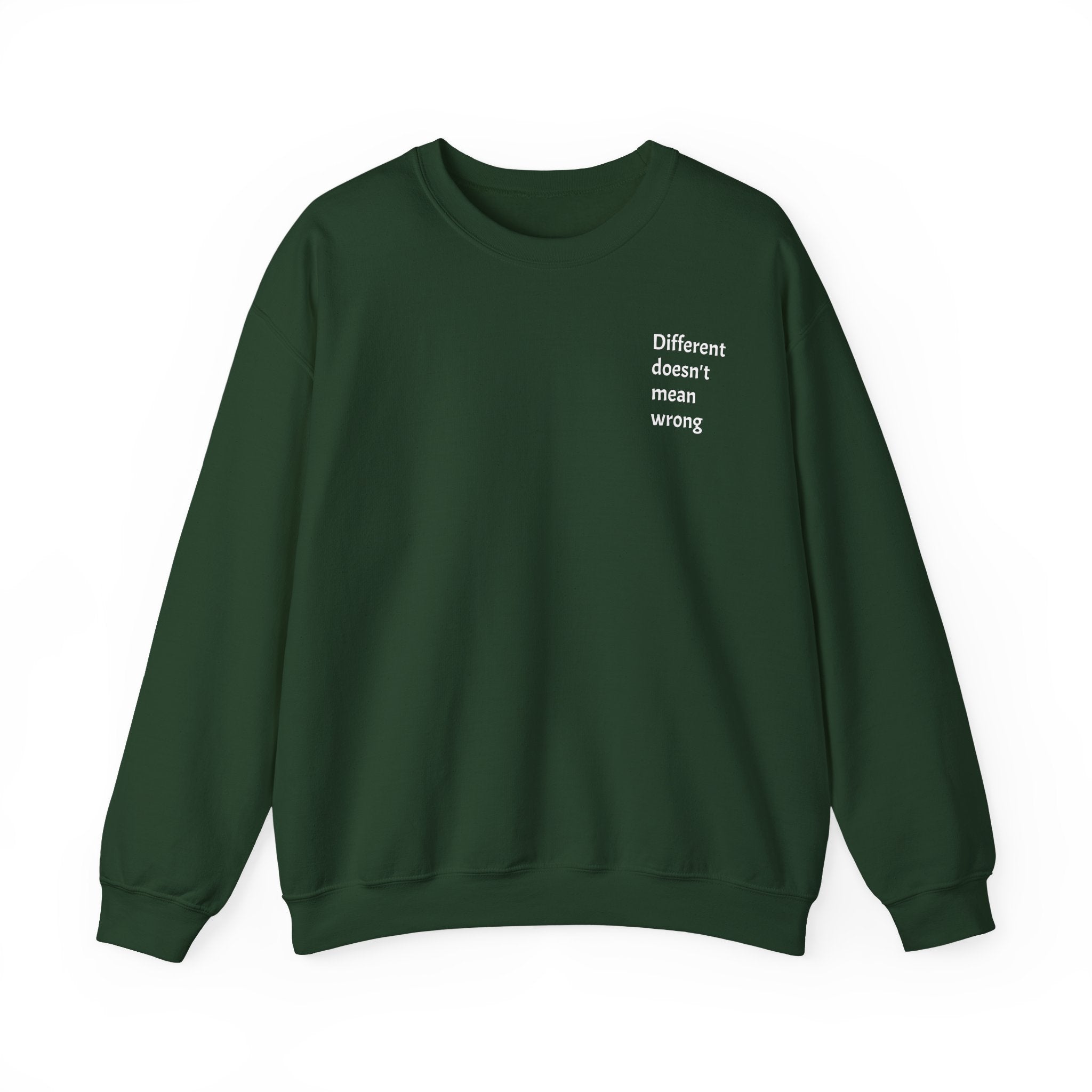 Crewneck Sweatshirt — "Success is a Series of Small Wins" Inspirational Pullover ("Different doesn't mean wrong" chest text)