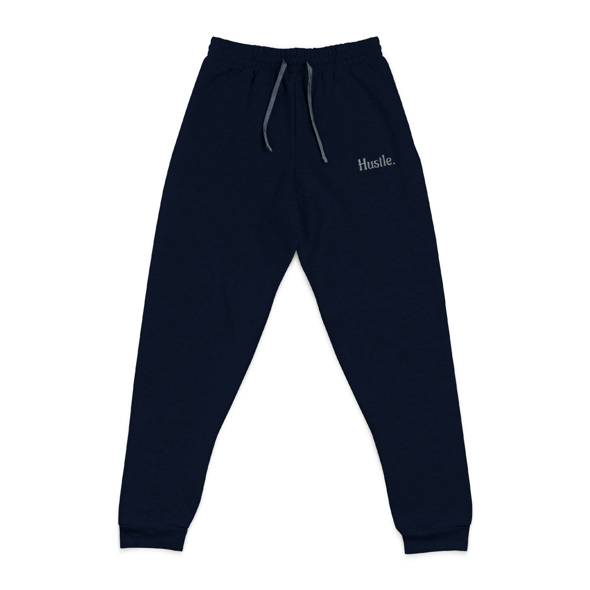 Joggers — Embroidered “Hustle.” Crewneck Lounge Pants, Soft Grey Athletic Sweatpants for Everyday Wear