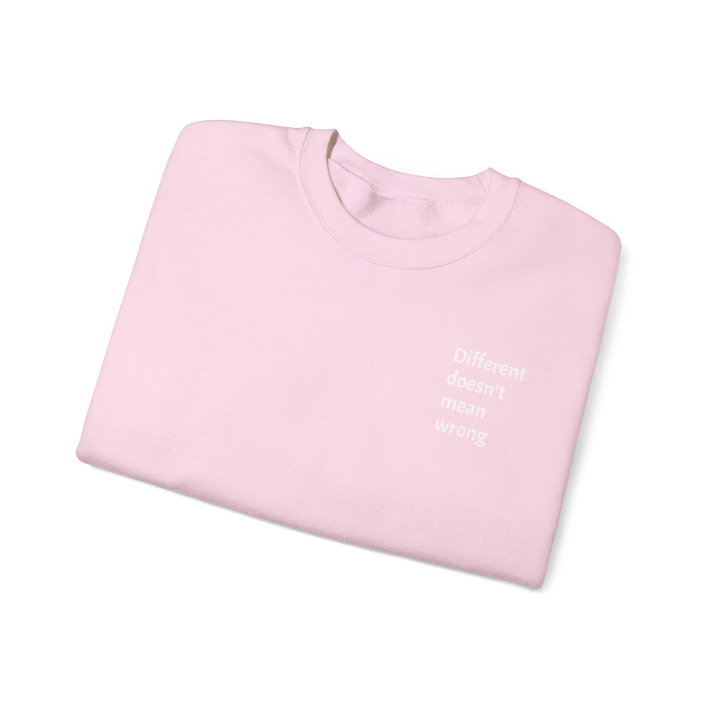 Crewneck Sweatshirt — "Success is a Series of Small Wins" Inspirational Pullover ("Different doesn't mean wrong" chest text)