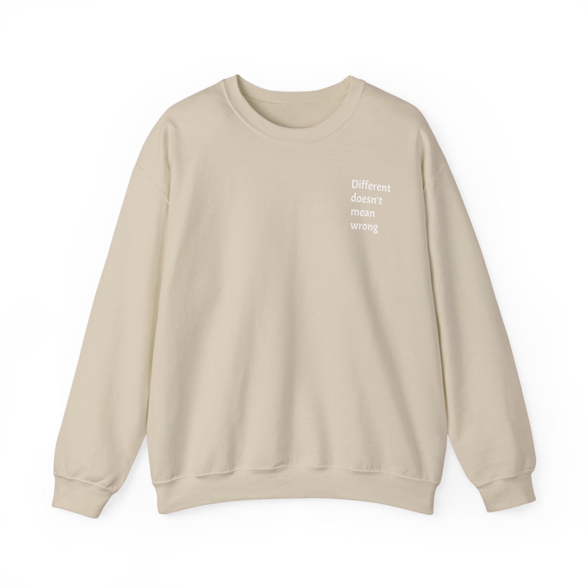 Crewneck Sweatshirt — "Success is a Series of Small Wins" Inspirational Pullover ("Different doesn't mean wrong" chest text)